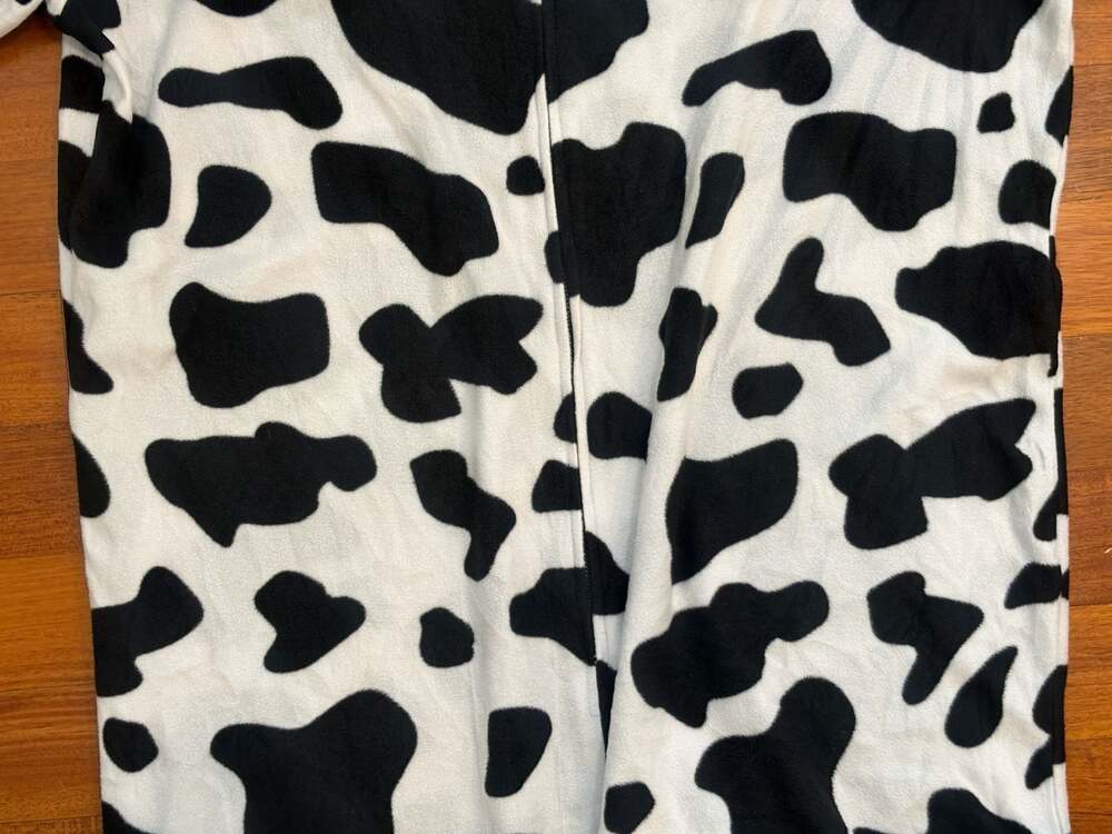 Cow Animal Character Fleece Hooded Onesie Jumpsuit with Tail Adult XL - Picture 3 of 7